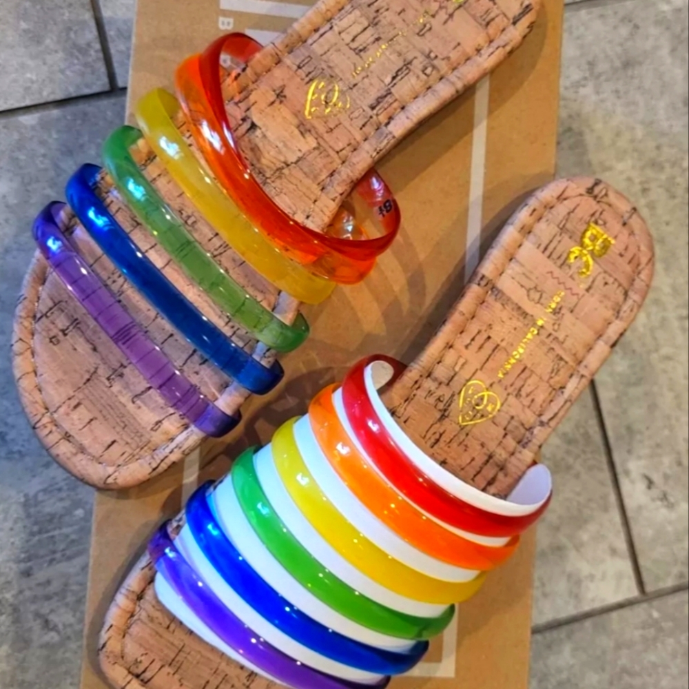 Born in California for You II Pride Multi Flats Slip on Sandels 8.5 - **NWOT**
